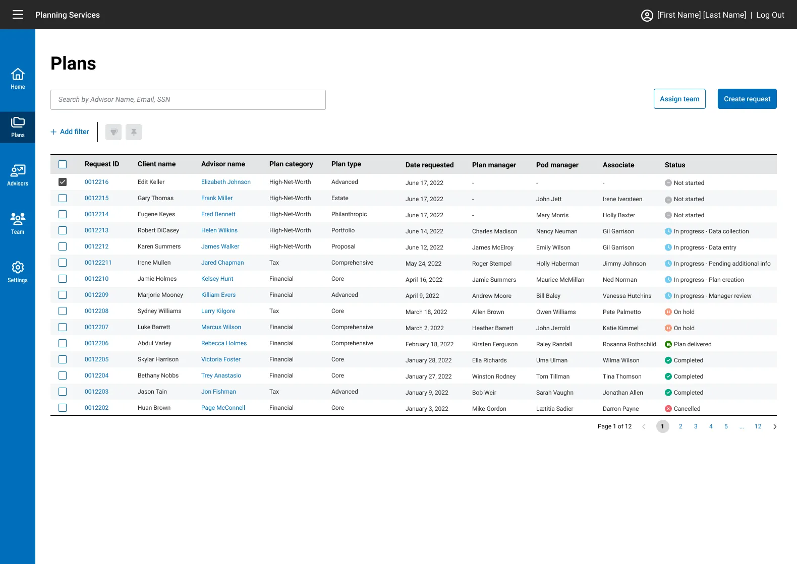 Advisor profile with plans and communications